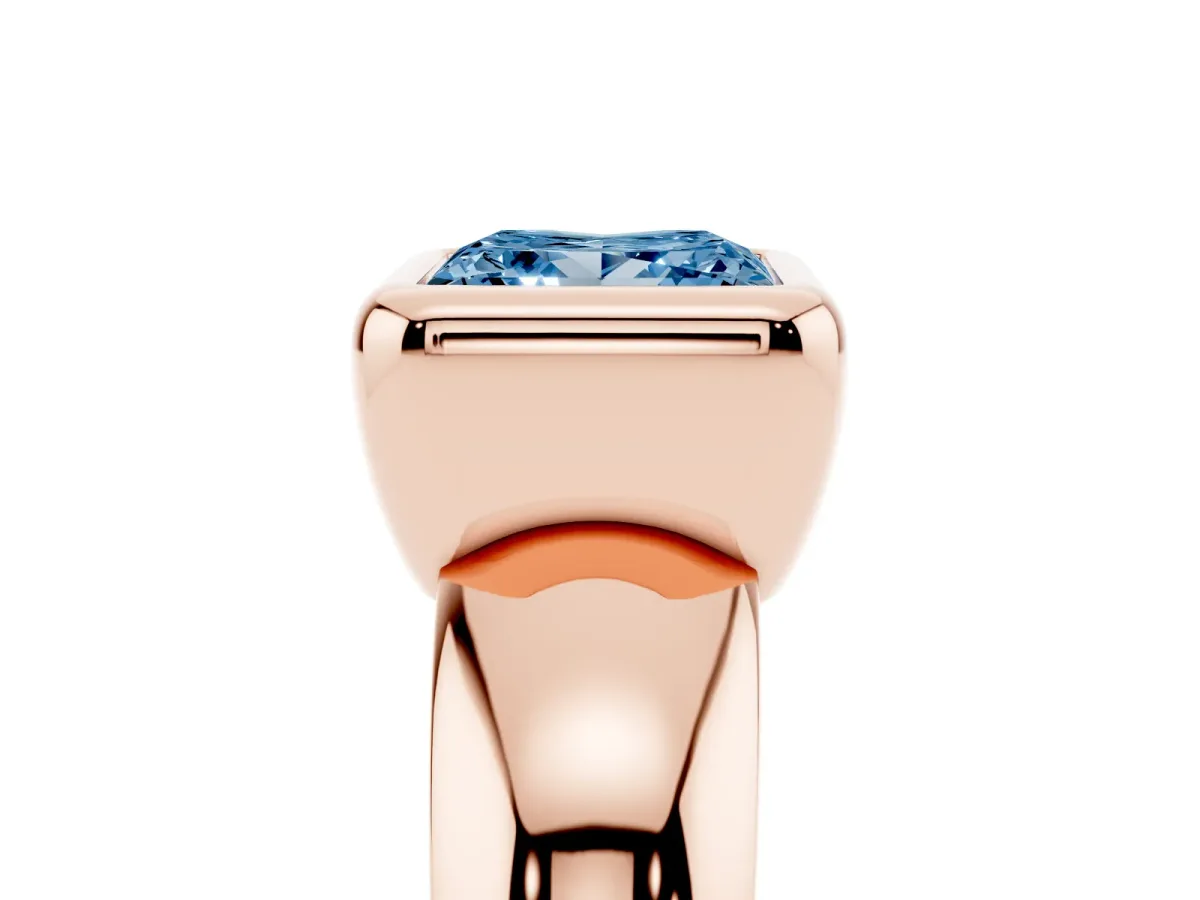 Fancy Blue Bezel Set Princess Cut Solitaire Ring with Wide Band Rose gold