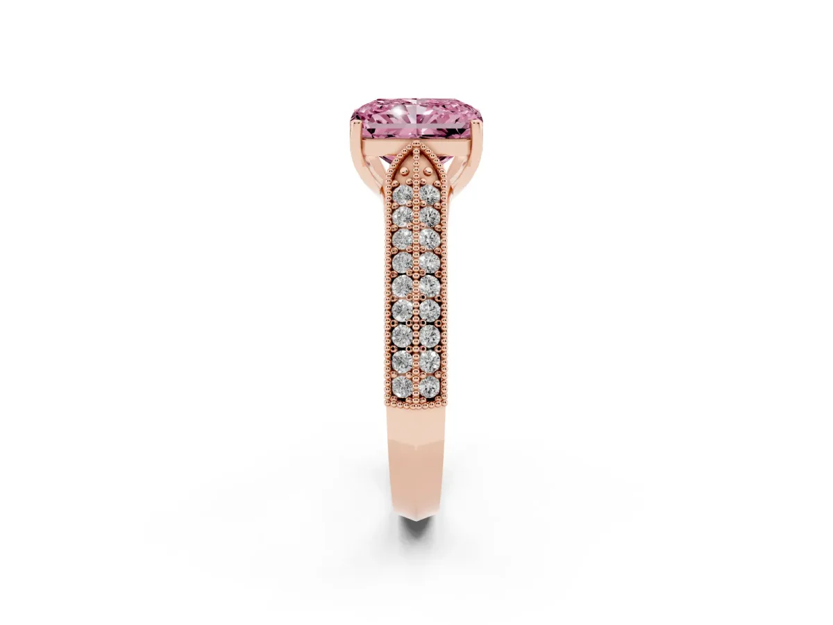 Fancy Pink Radiant Cut Cut Pave Split Shank Engagement Ring with Four-Prong Setting Rose gold