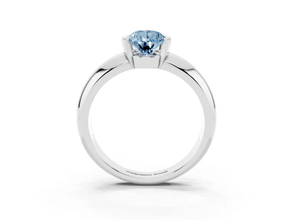 Fancy Blue Pear Cut Solitaire Tension Set Diamond Ring with Wide Band Silver