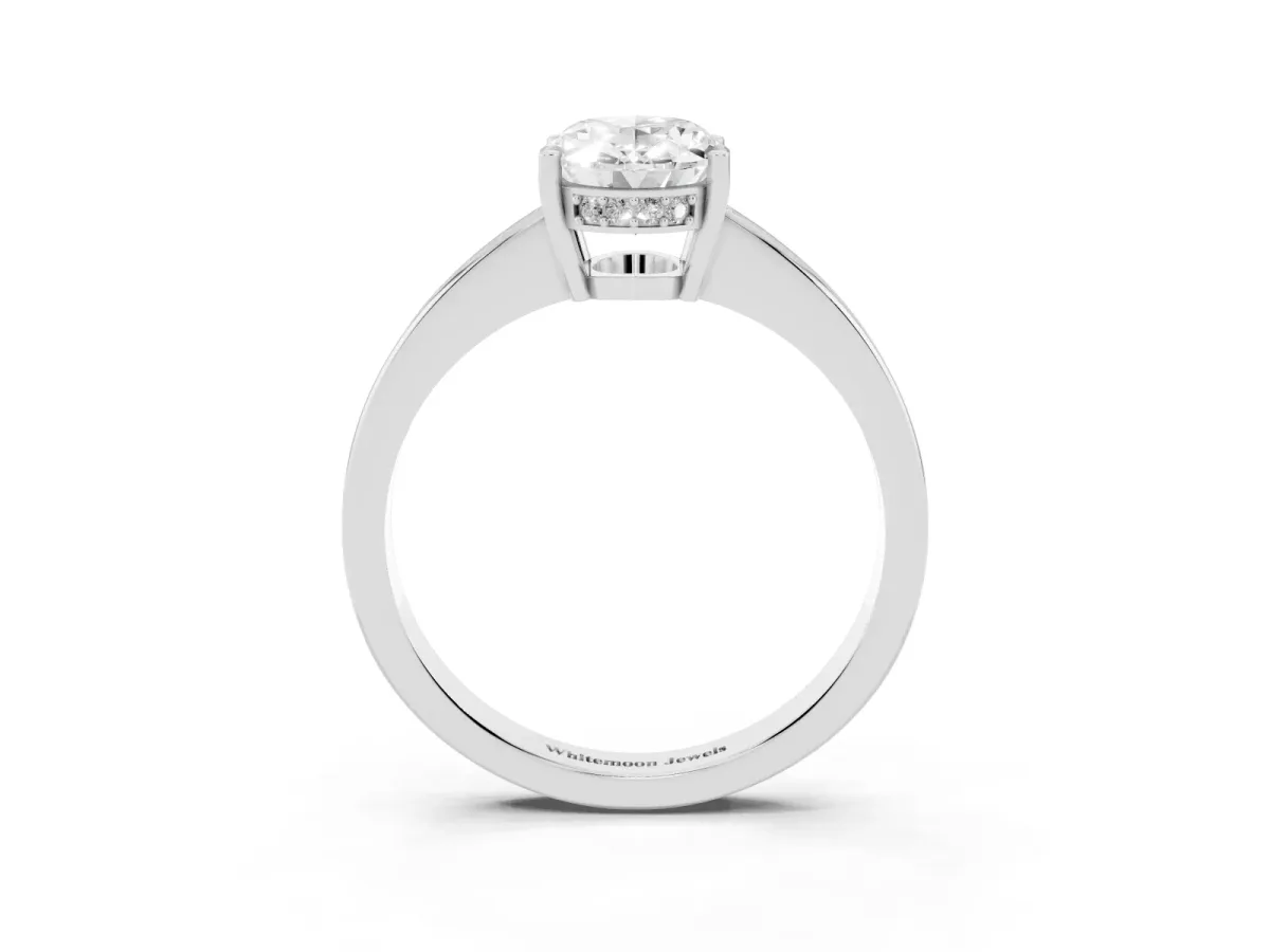 Oval Cut Solitaire Pavé Band Prong Setting Ring Silver