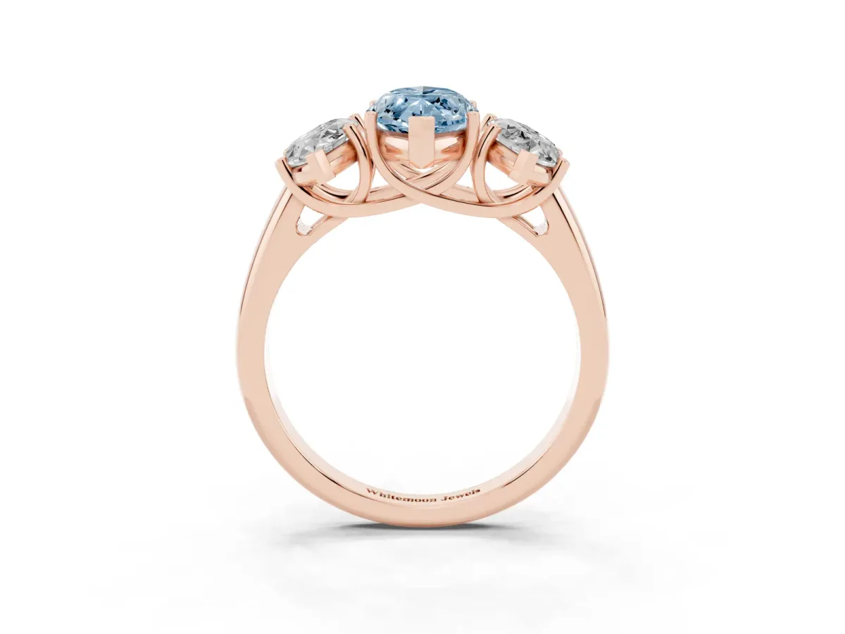 Fancy Blue Three-Stone Marquise Cut Diamond Engagement Ring with Prong Setting Rose gold