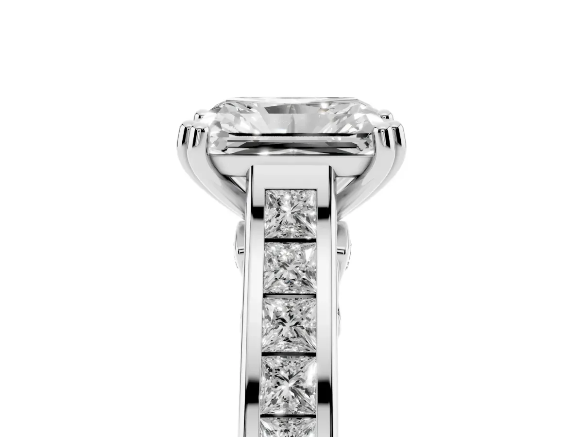 Radiant Cut Cut Channel Set Solitaire Engagement Ring with Prong Setting Silver