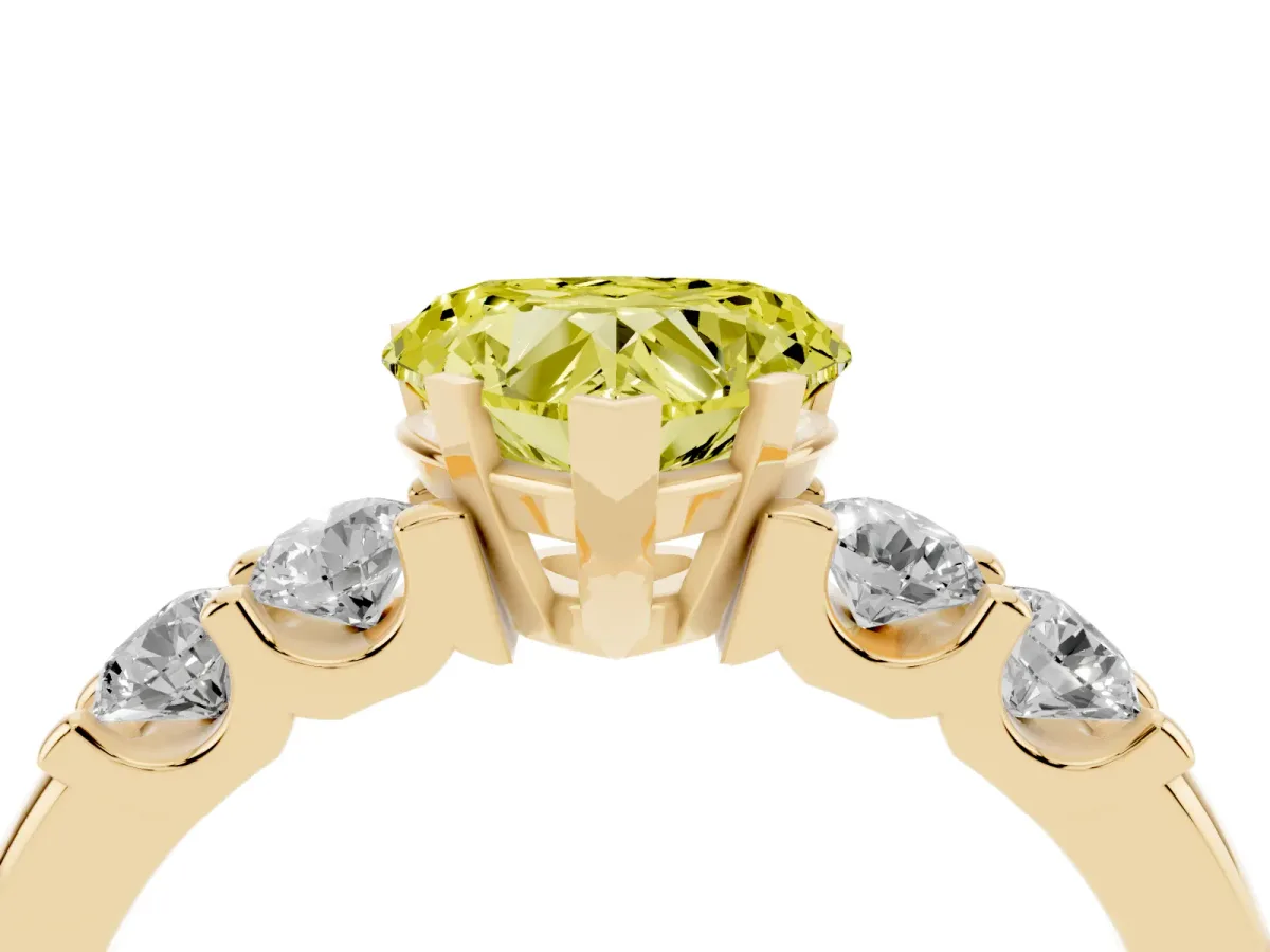 Fancy Yellow Heart Cut Brilliant Cut Diamond Five-Stone Prong Set Engagement Ring with Channel Band Yellow gold