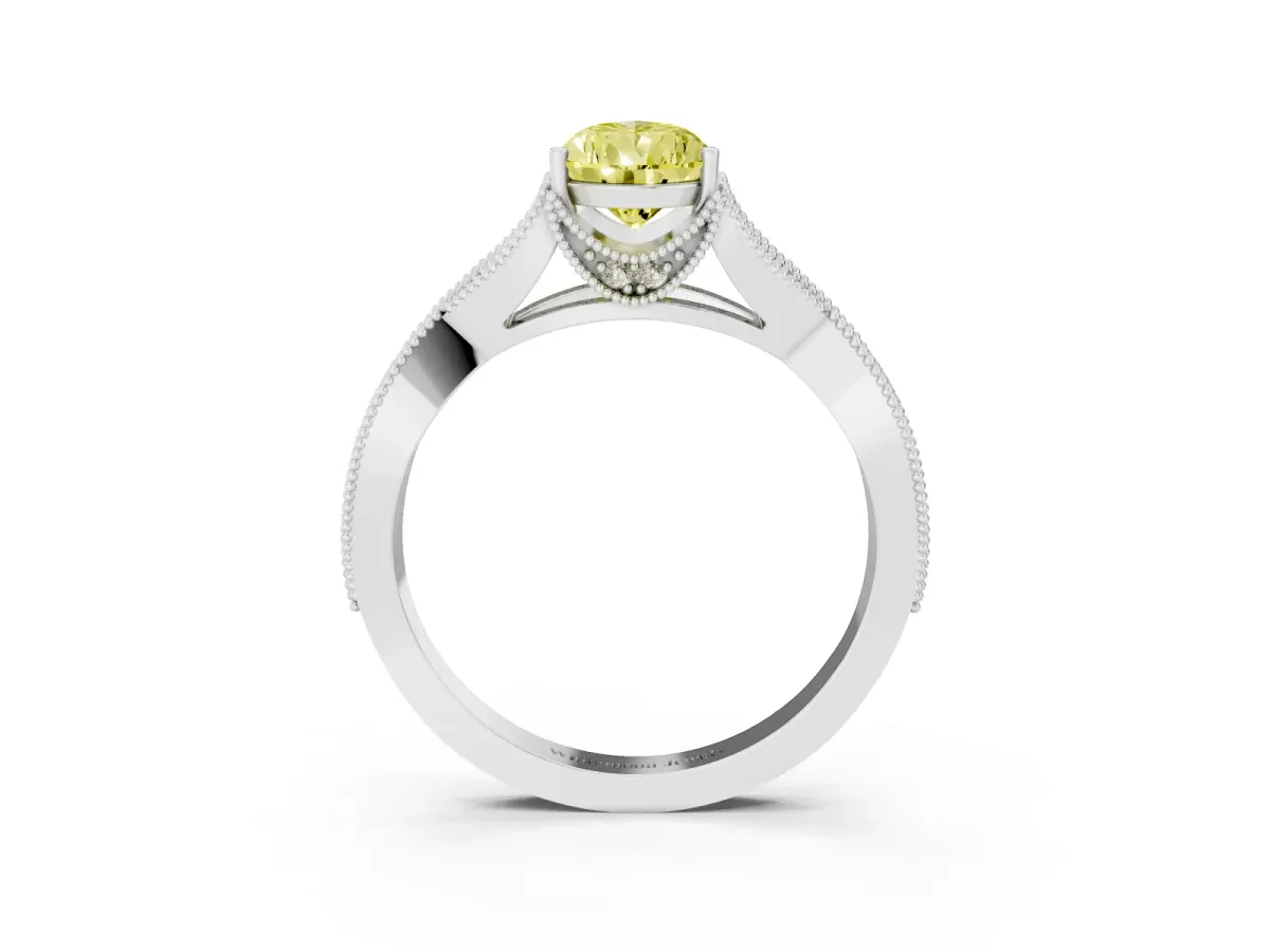 Fancy Yellow Pear Cut Cut Diamond Twisted Band with Milgrain Pave Setting and Four-Prong Setting Silver