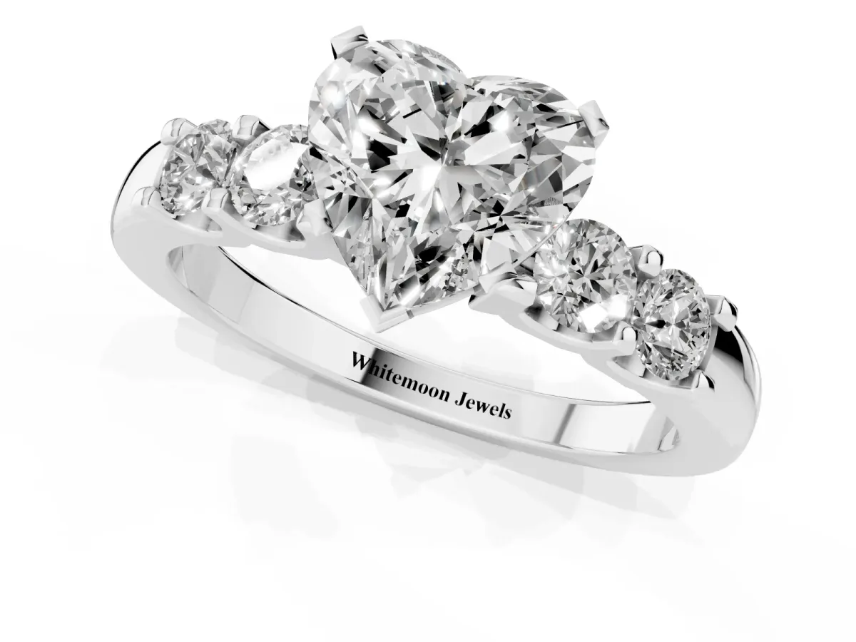 Heart Cut Brilliant Cut Diamond Five-Stone Prong Set Engagement Ring with Channel Band White gold