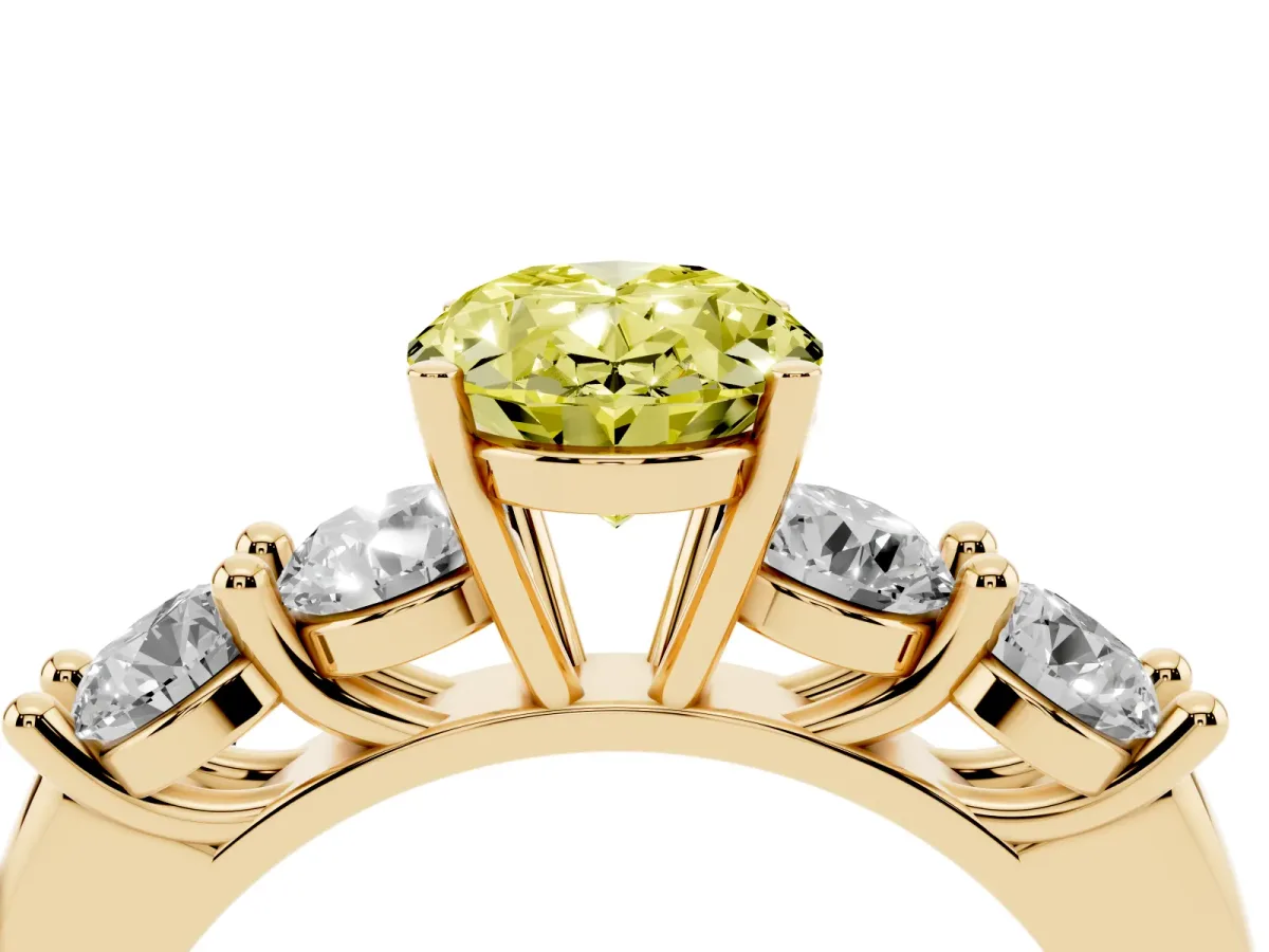 Fancy Yellow Oval Cut Cut Five-Stone Prong Set Diamond Ring with Classic Band Yellow gold