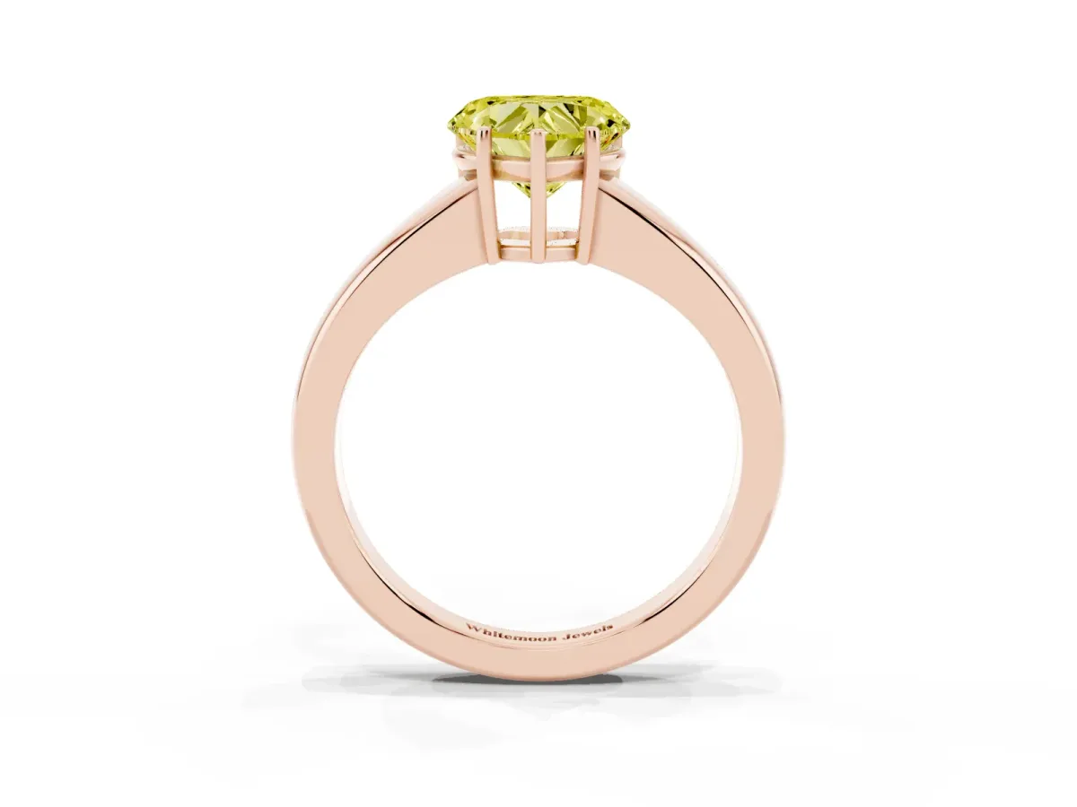 Fancy Yellow Heart Cut Solitaire Diamond Ring with Tapered Band and Four-Prong Setting Rose gold