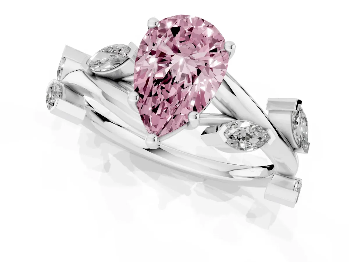 Fancy Pink Pear Cut Solitaire Twisted Band Marquise Accent Prong Setting Ring Silver