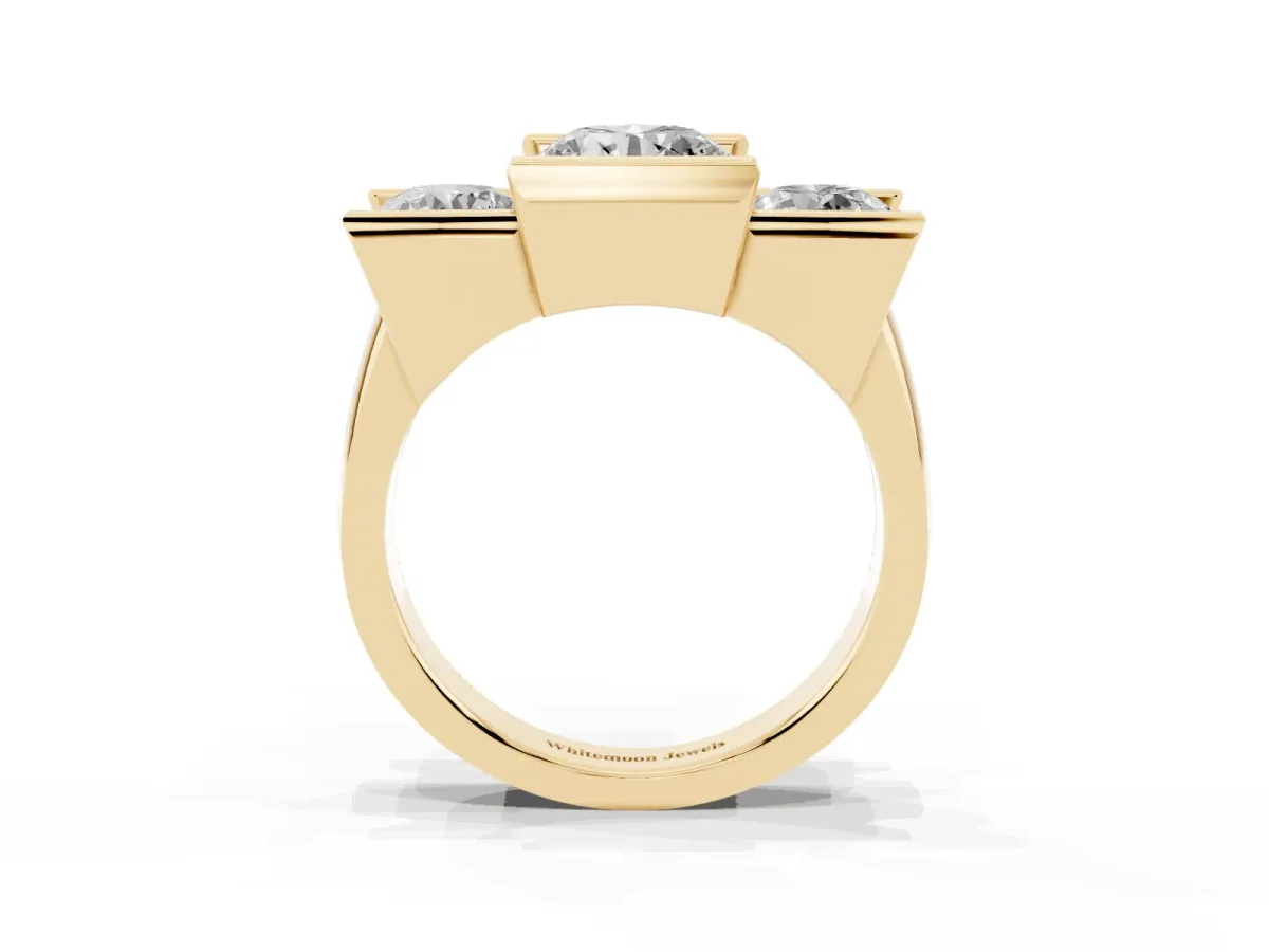 Three Stone Round Cut Cut Channel Set Diamond Ring Yellow gold