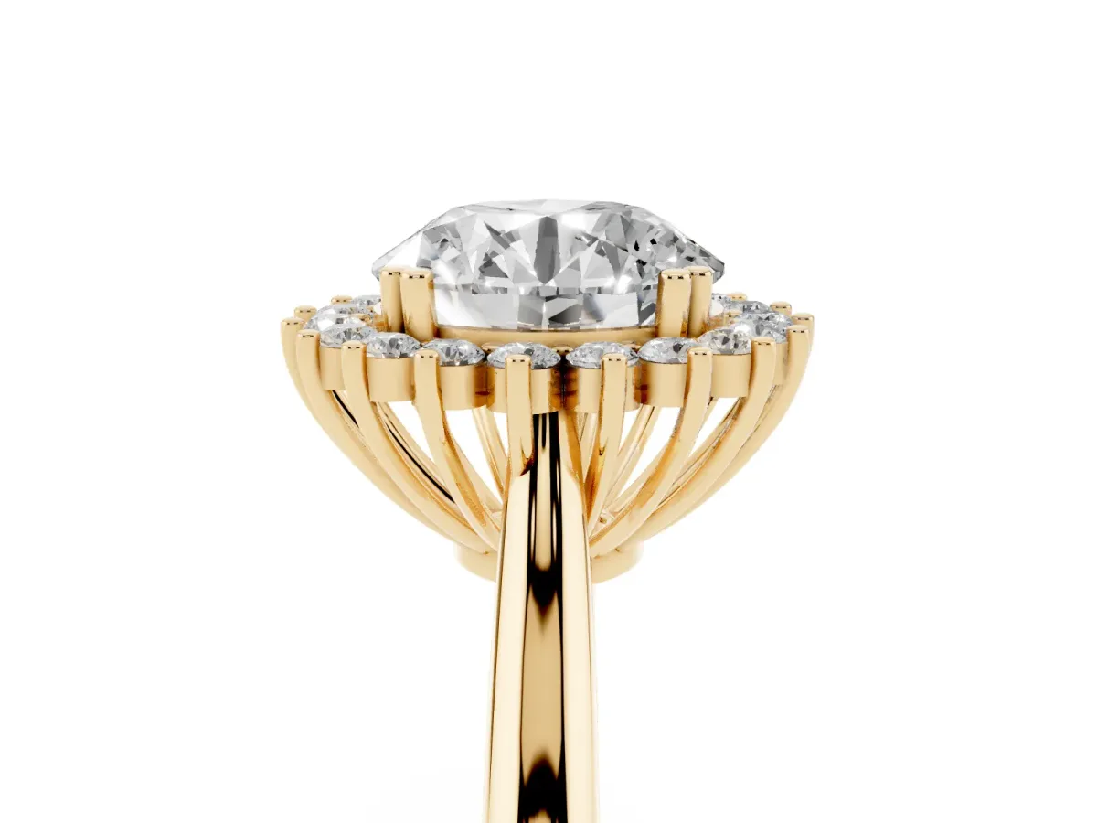 Round Cut Cut Diamond Halo Ring with Solitaire Band and Prong Setting Yellow gold