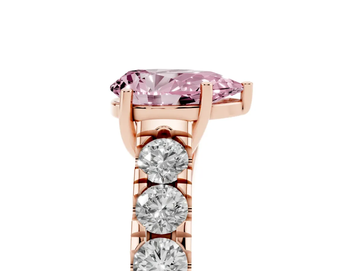 Fancy Pink Pear Cut Cut Diamond Solitaire Ring with Micro Pave Band and Prong Setting Rose gold