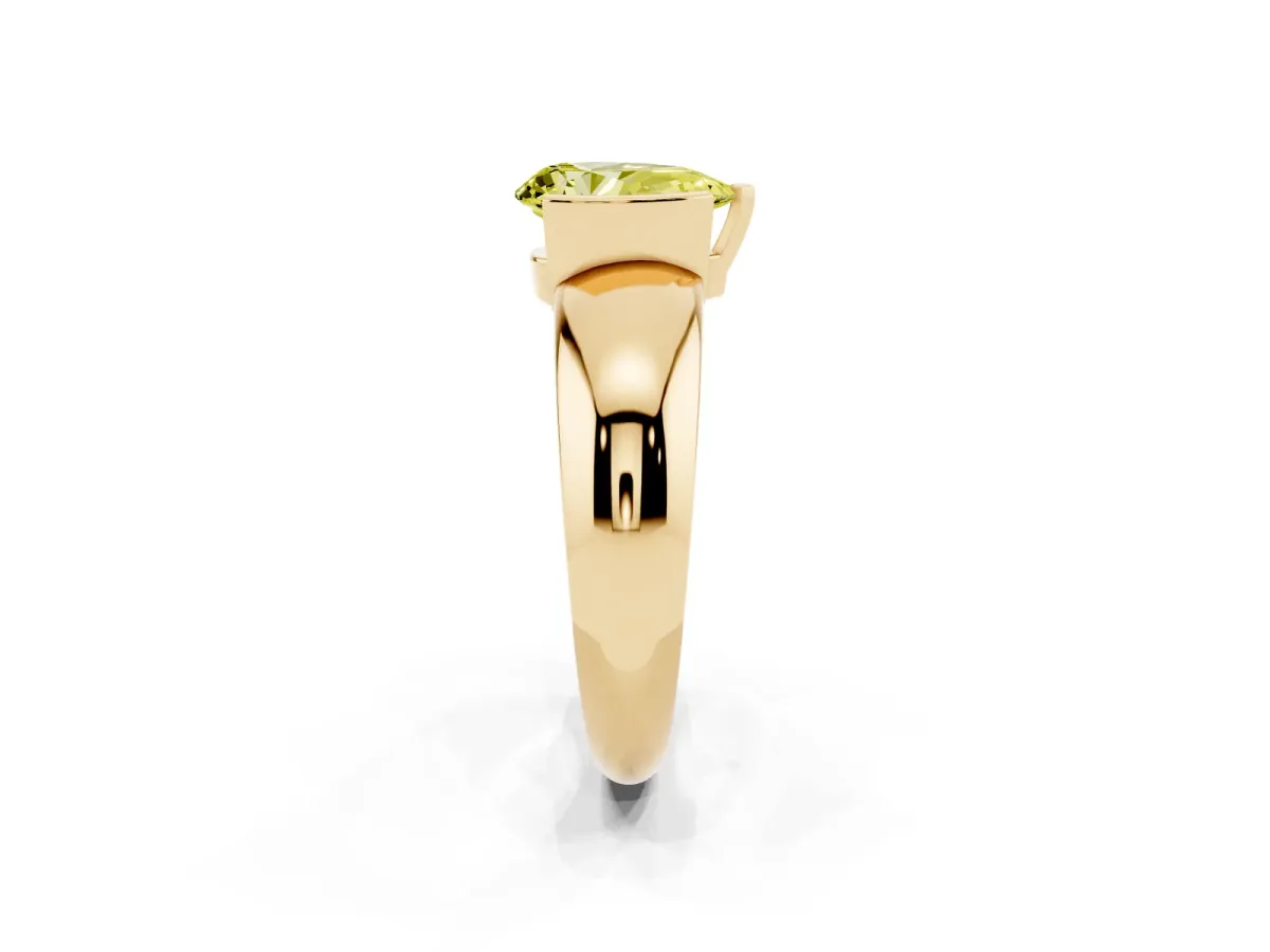 Fancy Yellow Pear Cut Solitaire Tension Set Diamond Ring with Wide Band Yellow gold