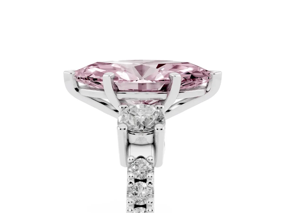 Fancy Pink Marquise Cut Three-Stone Diamond Pavé Band with Prong Setting Silver