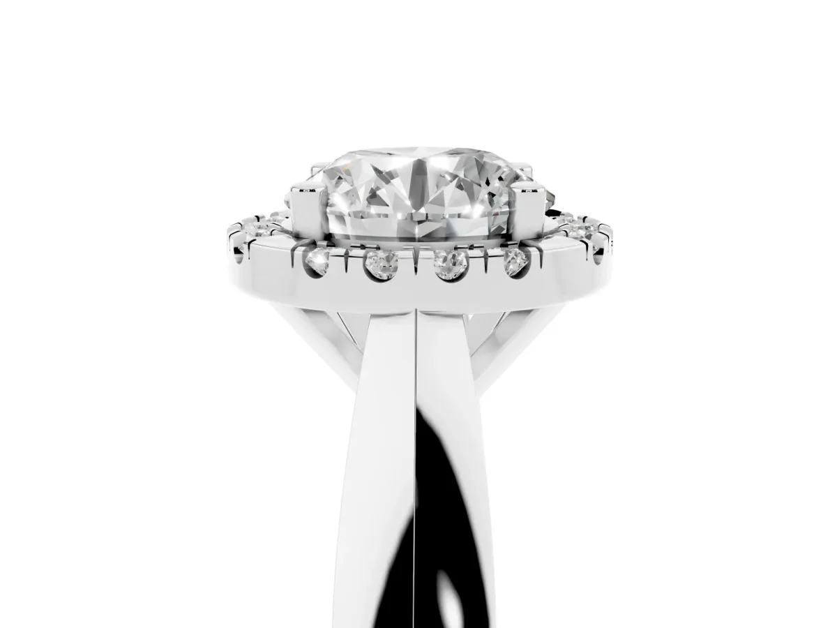 Round Cut Cut Halo Solitaire Engagement Ring with Square Band and Four-Prong Setting Silver
