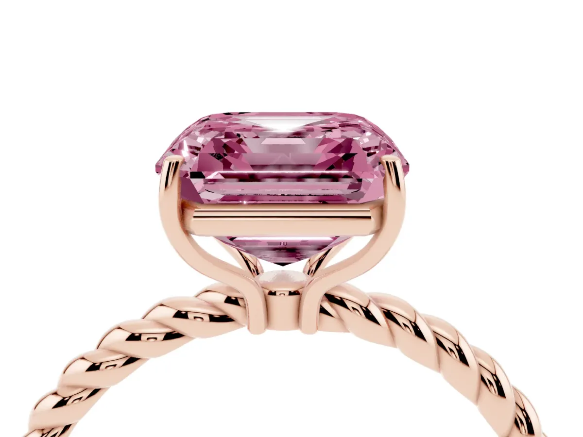 Fancy Pink Asscher Cut Solitaire Twisted Band 4-Prong Ring Rose gold