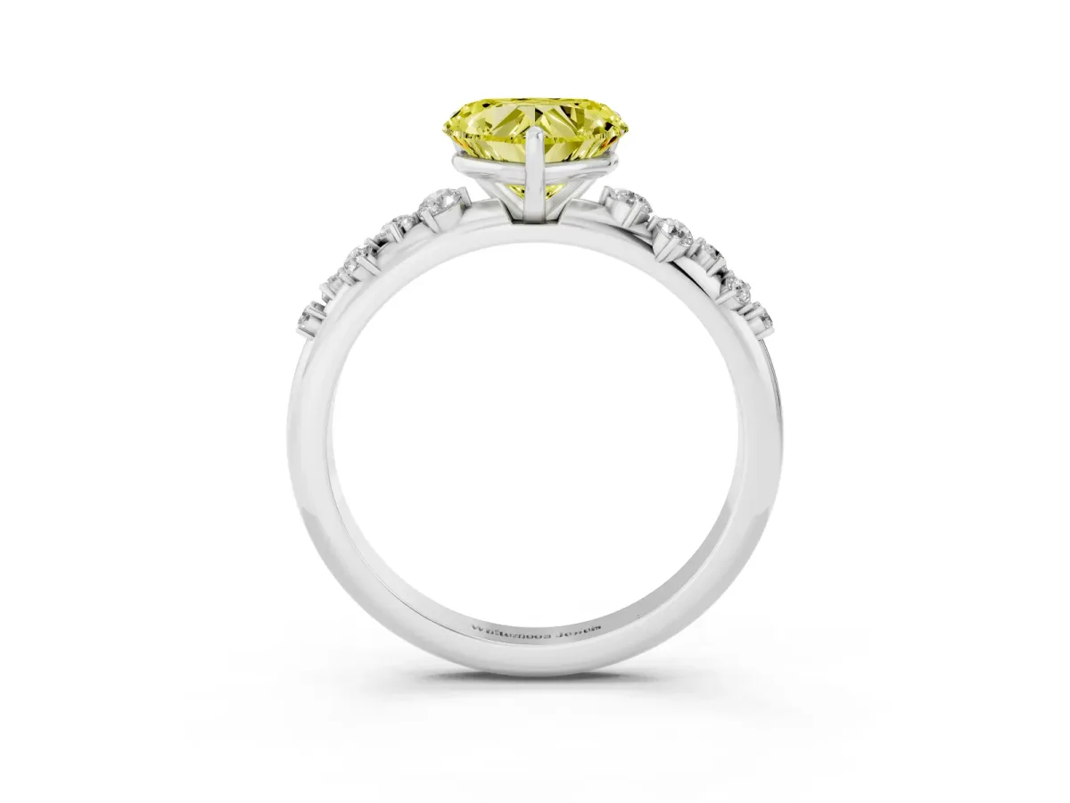 Fancy Yellow Heart Cut Diamond Cluster Prong-Set Solitaire Ring Platinum