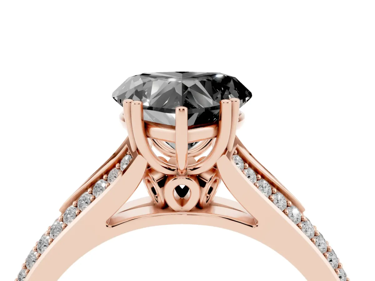 Fancy Black Heart Cut Diamond Split Shank Engagement Ring with Pavé Band Rose gold