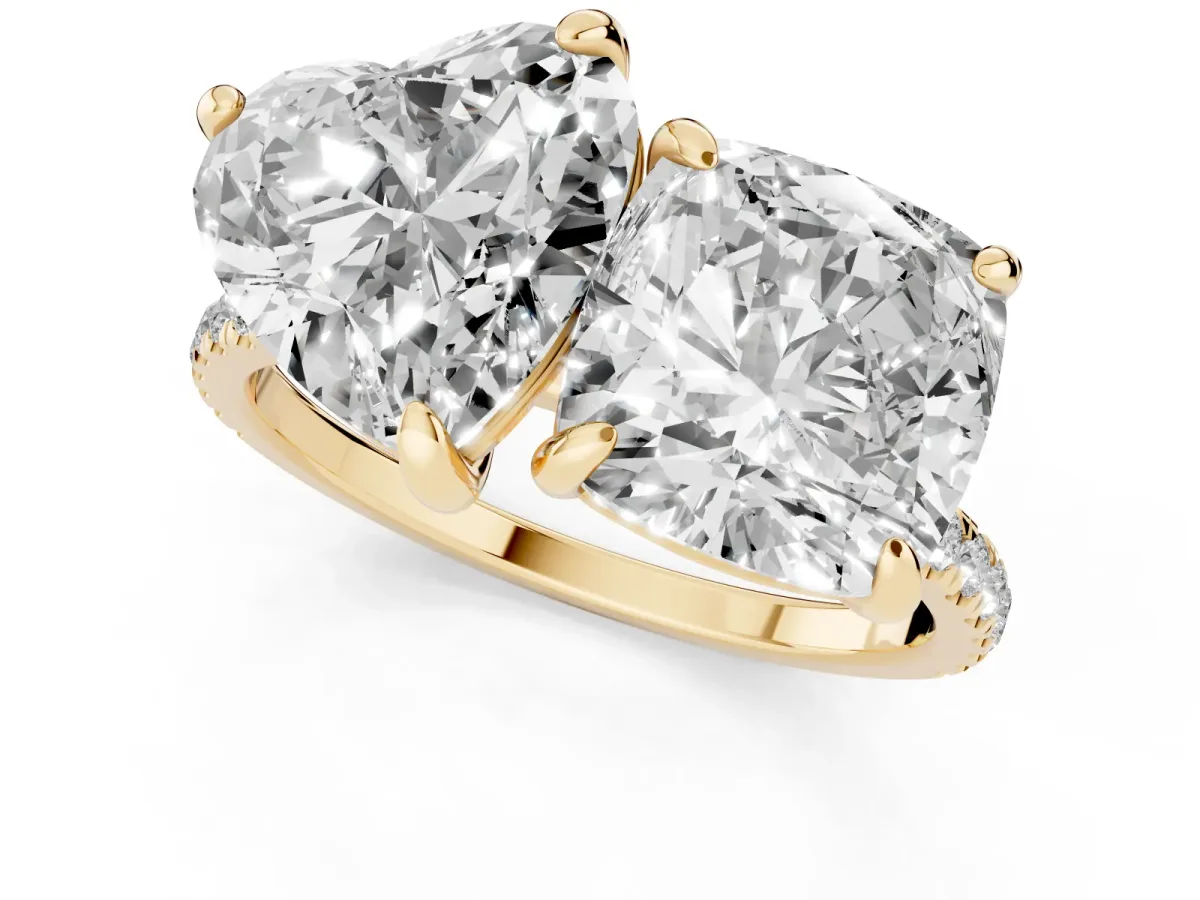 Cushion and Heart Toi Moi Ring with Prong Setting and Pave Band Yellow gold