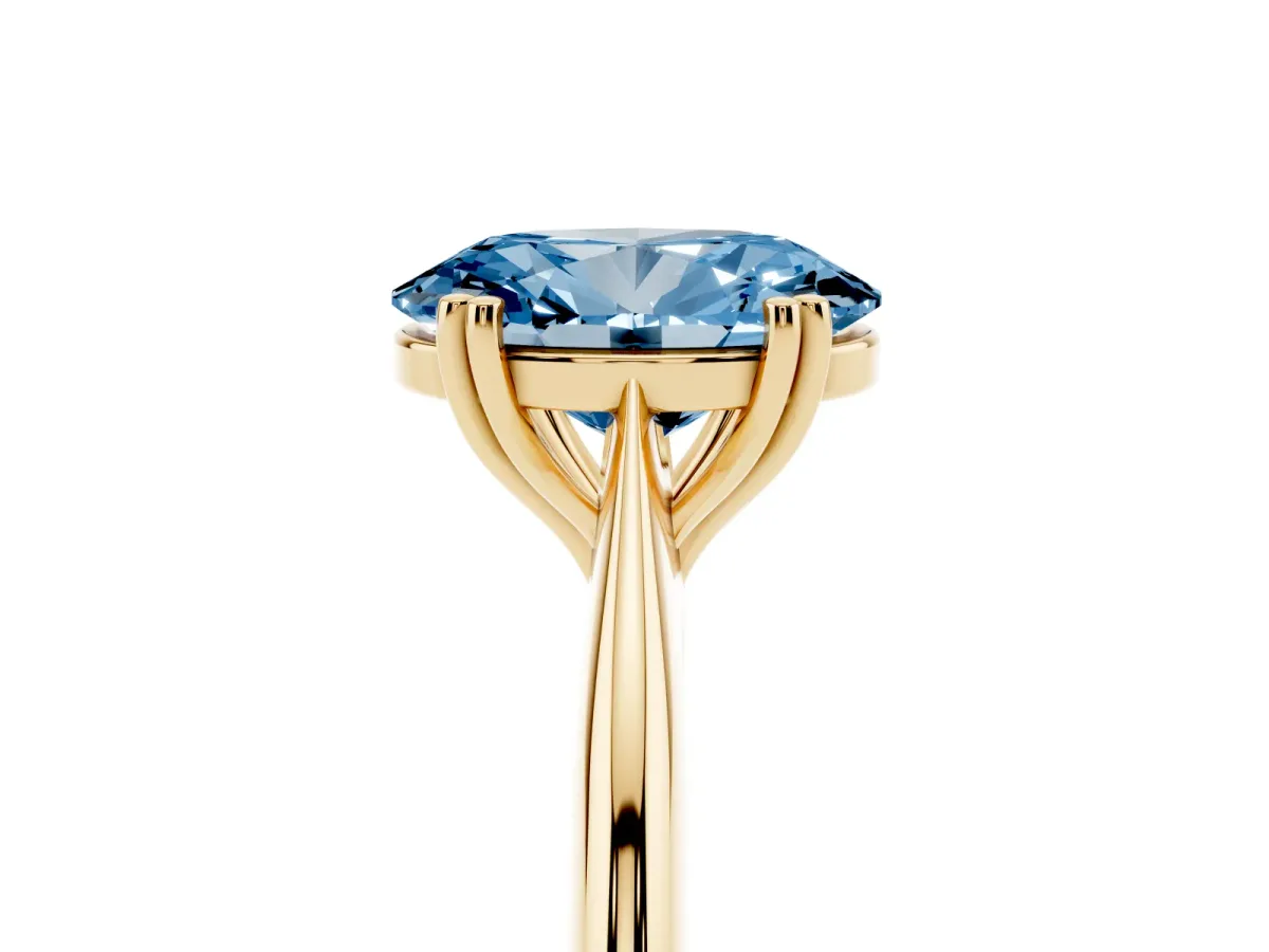 Fancy Blue Oval Cut Solitaire Diamond Ring with Six-Prong Setting and Classic Band Yellow gold