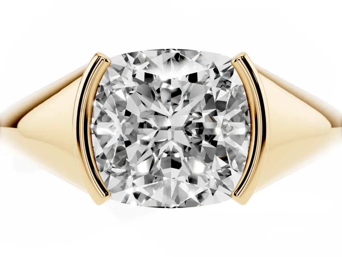 Cushion Cut Solitaire Tension Set Diamond Ring Yellow gold