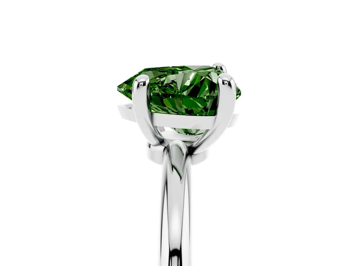 Fancy Green Heart Cut Solitaire Diamond Ring with 4-Prong Setting on a Classic Band Silver
