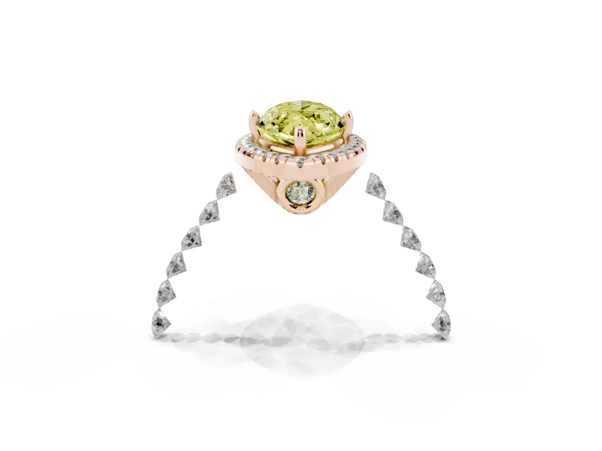 Fancy Yellow Marquise Cut Halo Pavé Diamond Engagement Ring with Four-Prong Setting Rose gold