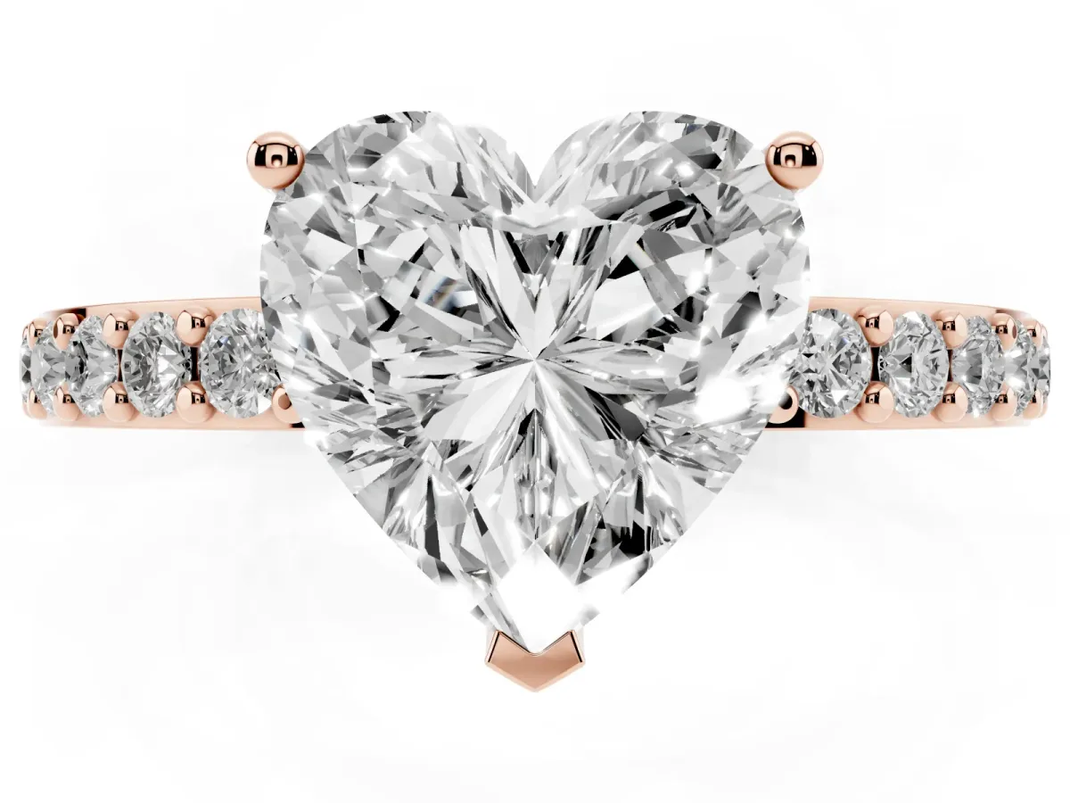 Heart Cut Cut Diamond Solitaire with Pave Band and Four-Prong Setting Rose gold