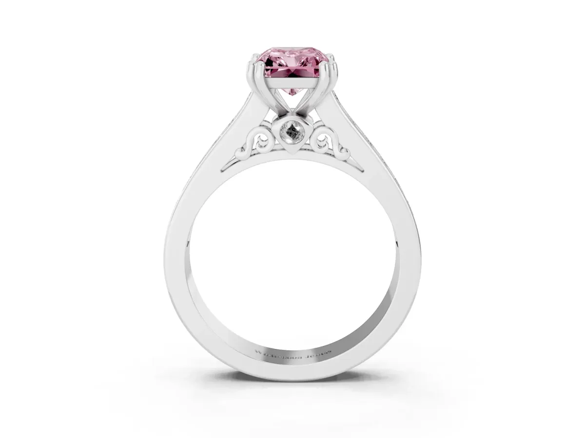 Fancy Pink Radiant Cut Cut Channel Set Solitaire Engagement Ring with Prong Setting Platinum