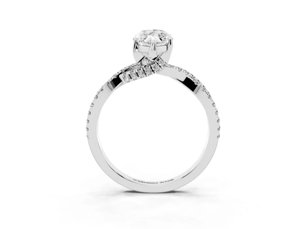 Marquise Cut Solitaire Twist Pave Diamond Engagement Ring with Prong Setting Silver