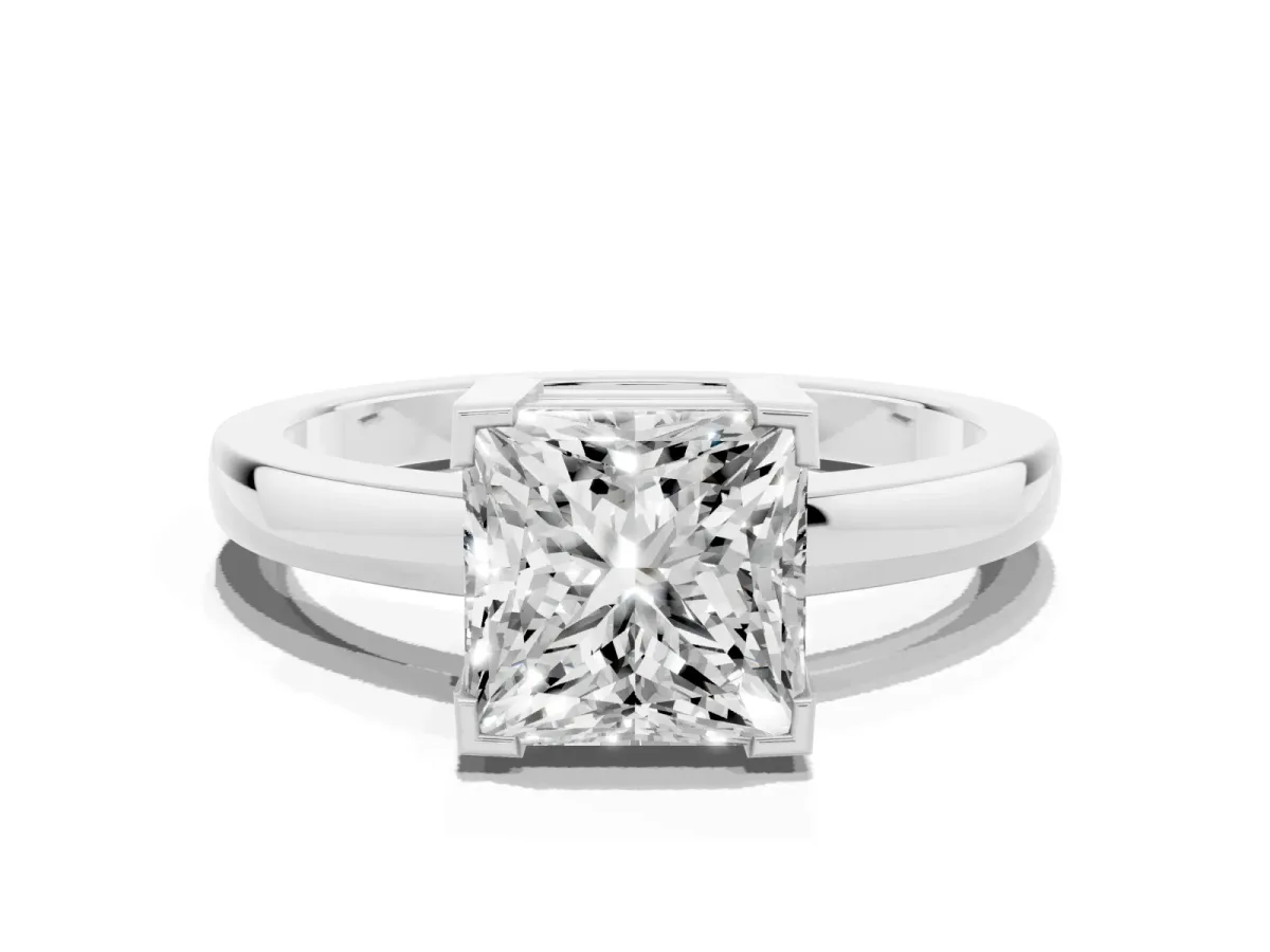 Princess Cut Cut Solitaire Ring with Four-Prong Setting and Classic Band Platinum