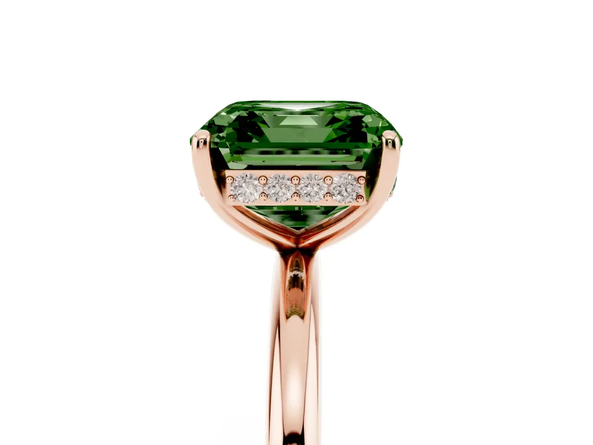 Fancy Green Asscher Cut Solitaire Diamond Ring with a Classic Band and Four-Prong Setting Rose gold