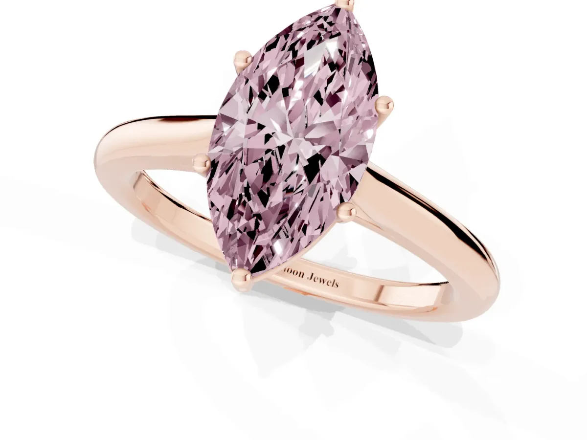 Fancy Pink Marquise Cut Cut Solitaire Ring with Cathedral Band and Four-Prong Setting Rose gold