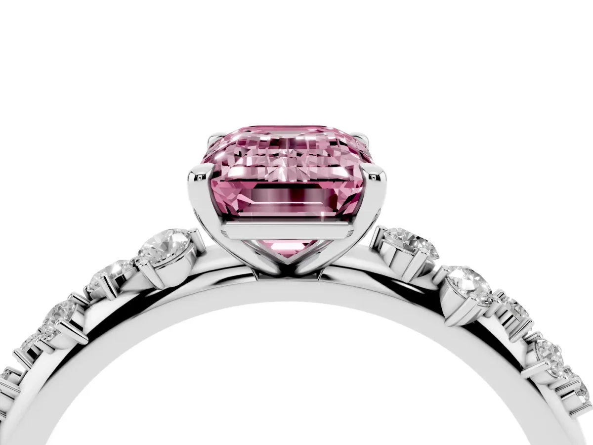 Fancy Pink Emerald Cut Diamond Cluster Prong-Set Solitaire Ring Platinum