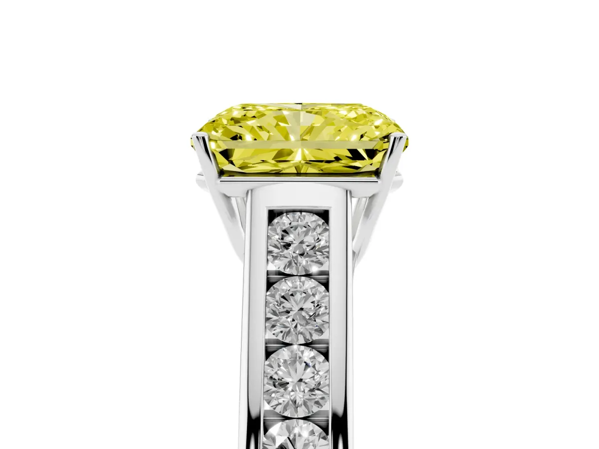 Fancy Yellow Radiant Cut Solitaire Channel-Set Diamond Engagement Ring with Four-Prong Setting Silver