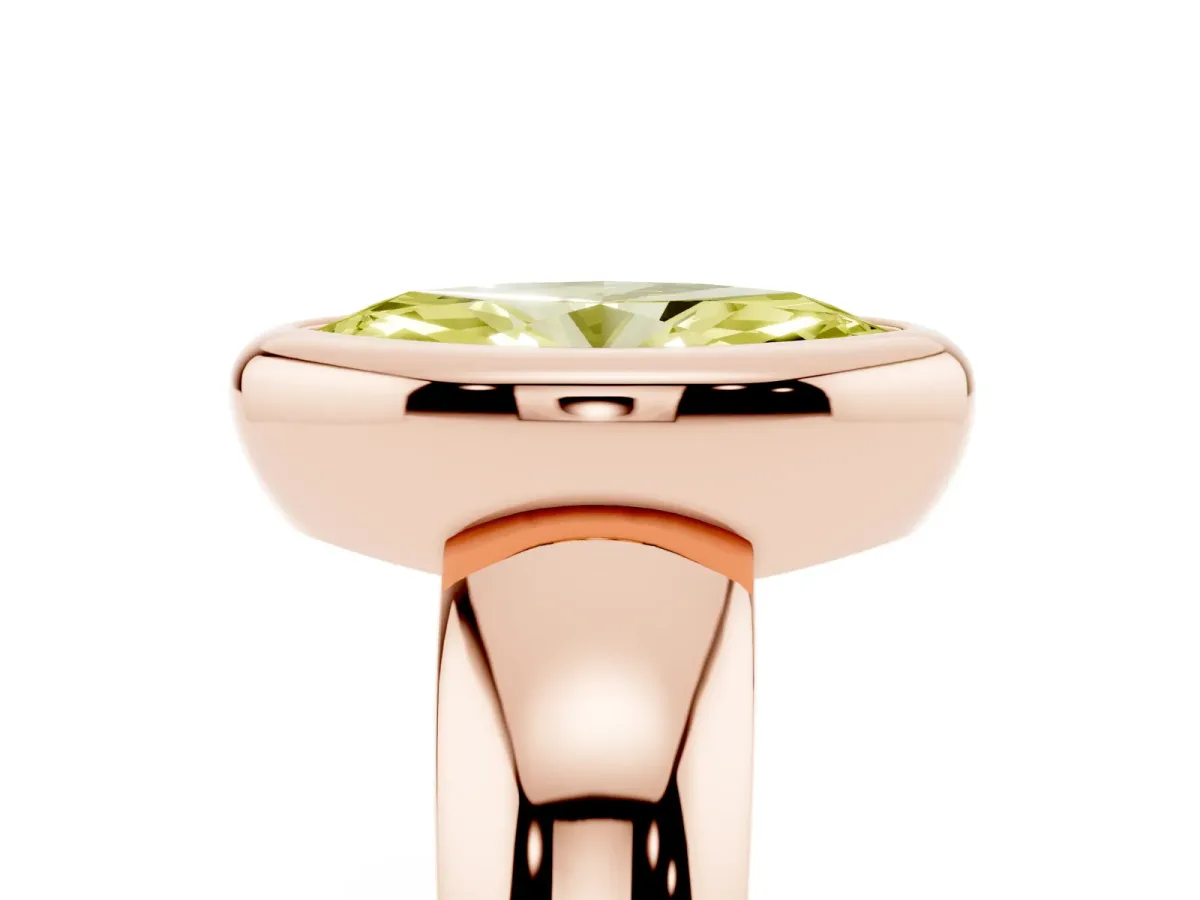 Fancy Yellow Bezel Set Marquise Cut Solitaire Ring with Wide Band Rose gold