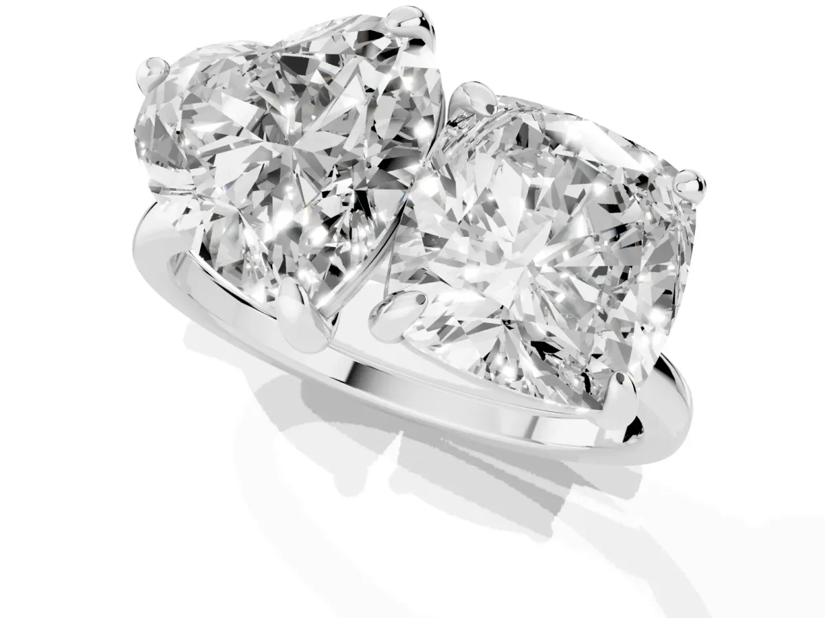 Cushion and Heart Toi Moi Ring with Prong Setting and Plain Band Silver