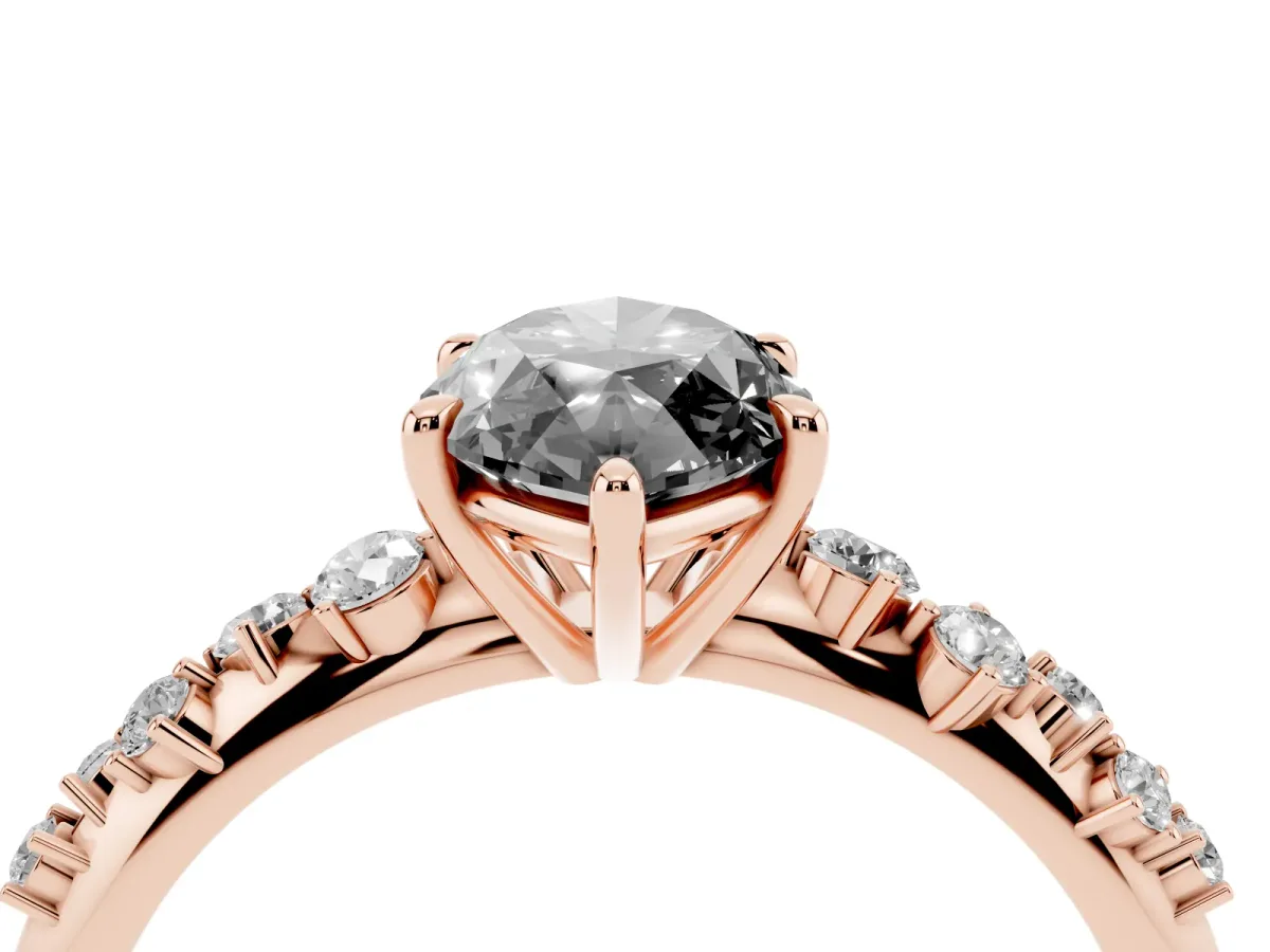 Fancy Black Marquise Cut Diamond Cluster Side Stone Solitaire Ring with Prong Setting Rose gold