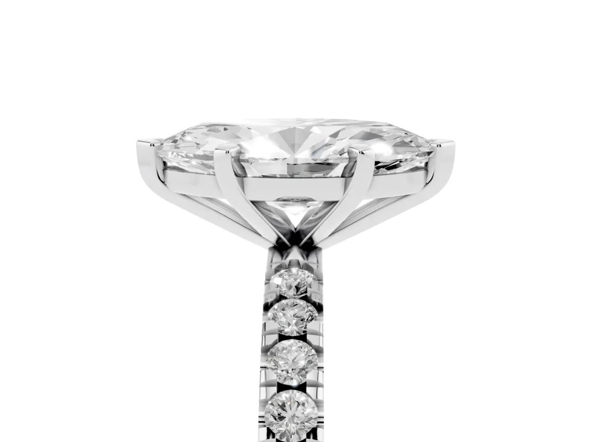 Marquise Cut Diamond Pavé Band Solitaire with Four-Prong Setting Platinum