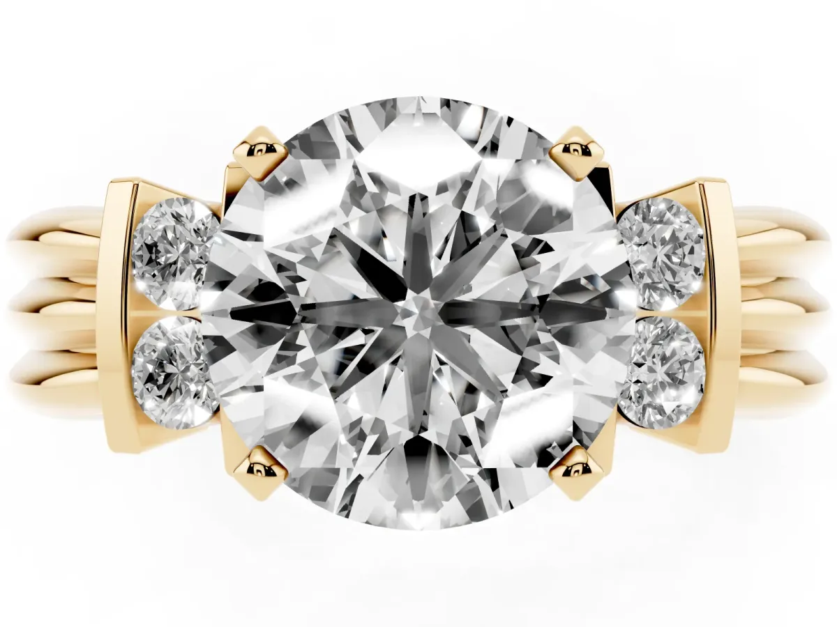 Round Cut Cut Three-Stone Channel Set Ring with Bar Prongs Yellow gold