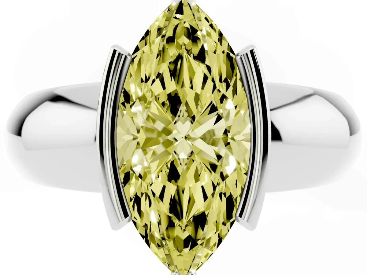 Fancy Yellow Marquise Cut Solitaire Tension Set Diamond Ring with Wide Band White gold