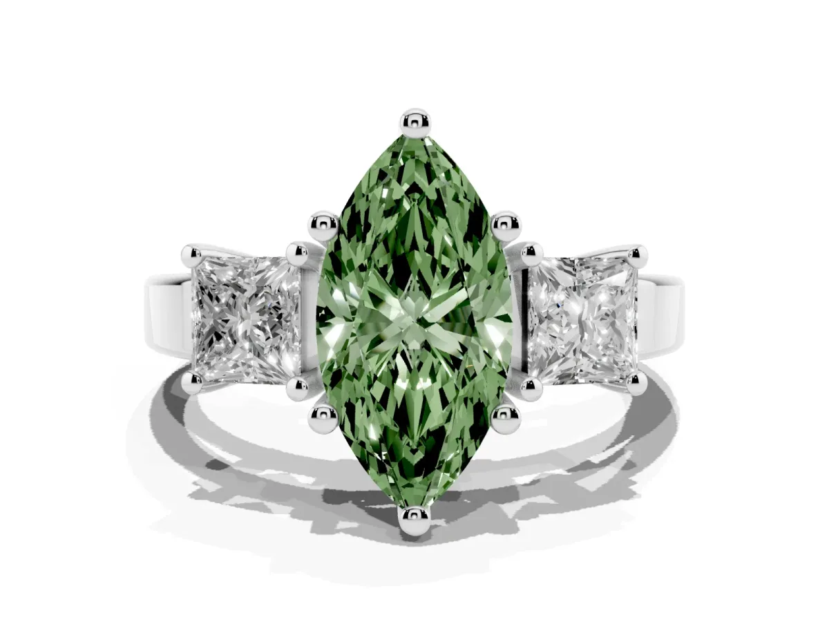 Fancy Green Three-Stone Marquise Cut Cut Solitaire Ring with Prong Setting Silver