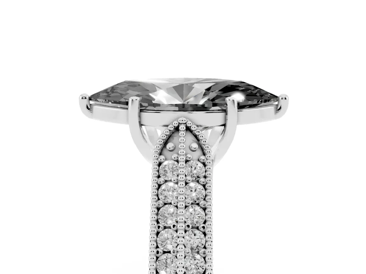Fancy Black Marquise Cut Cut Pave Split Shank Engagement Ring with Four-Prong Setting White gold