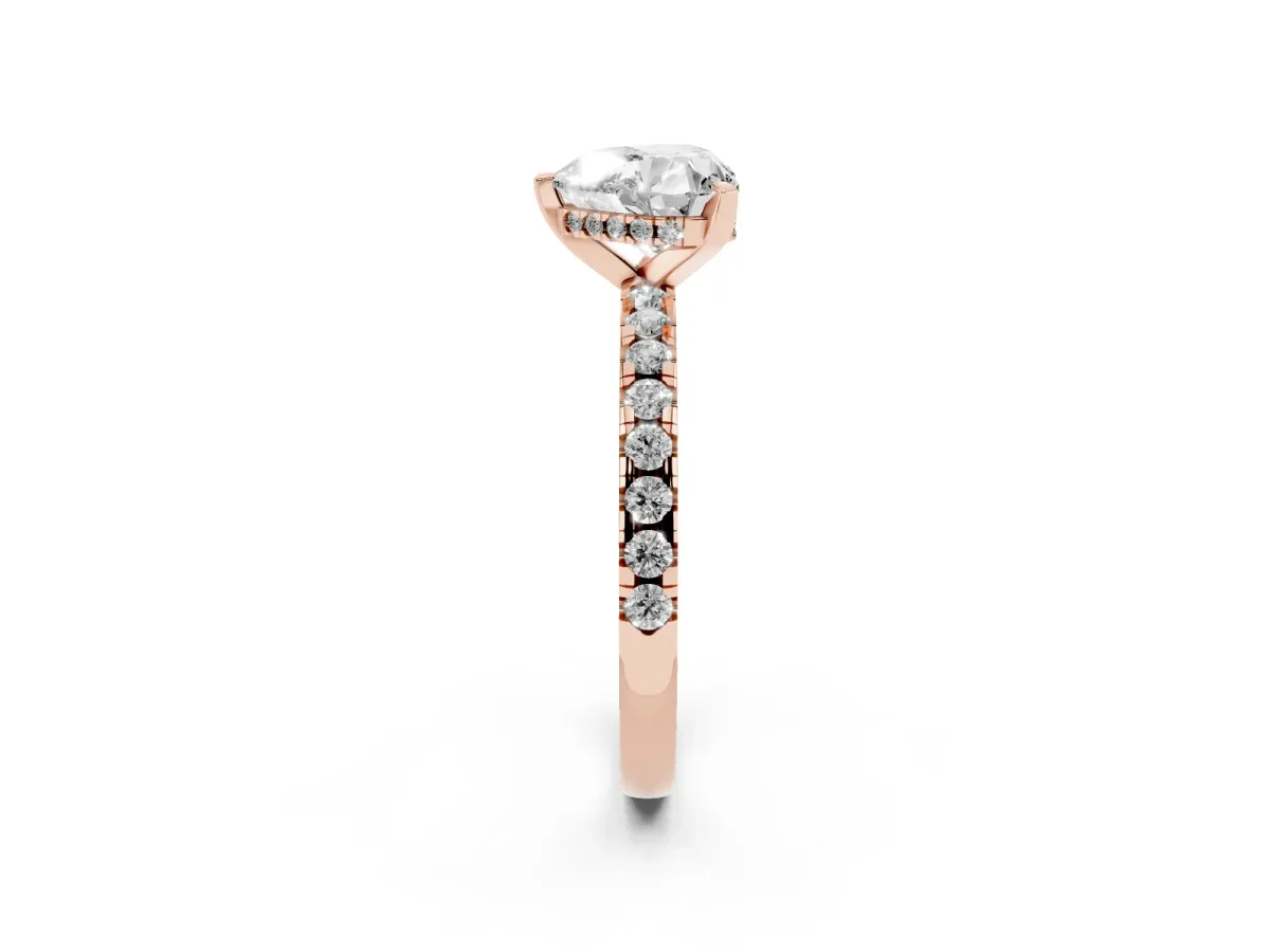 Heart Cut Diamond Solitaire Ring with Round Pavé Band and Four-Prong Setting Rose gold