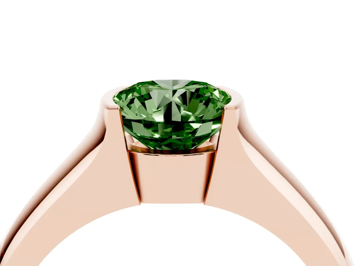 Fancy Green Round Cut Solitaire Bezel Set Diamond Ring with Wide Band Rose gold