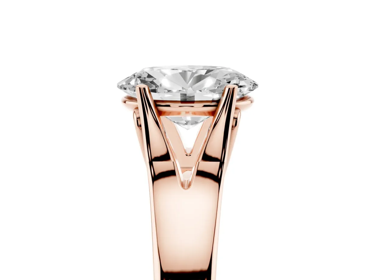 Oval Cut Solitaire Diamond Ring with Cathedral Band and Four-Prong Setting Rose gold