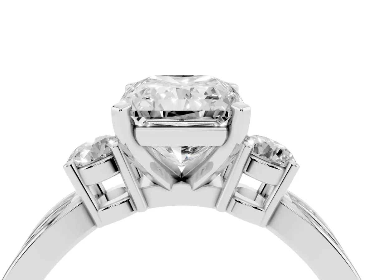 Three-Stone Radiant Cut Cut Diamond Twist Band with Prong Setting Silver