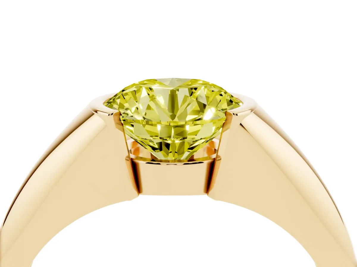 Fancy Yellow Round Cut Solitaire Tension Set Diamond Ring Yellow gold