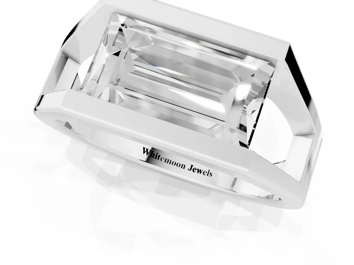 Baguette Diamond Geometric Solitaire Ring White gold