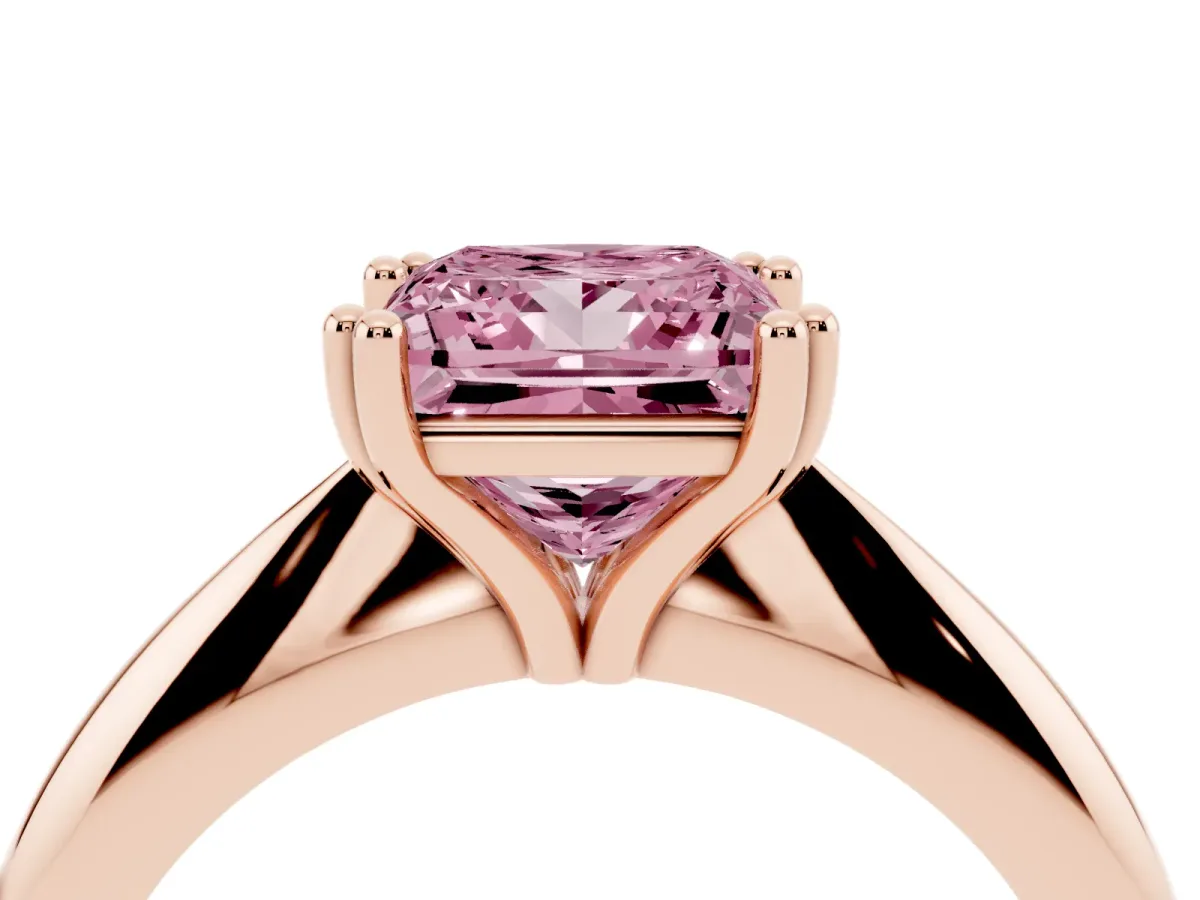 Fancy Pink Princess Cut Cut Solitaire Engagement Ring with Tapered Band and Four-Prong Setting Rose gold