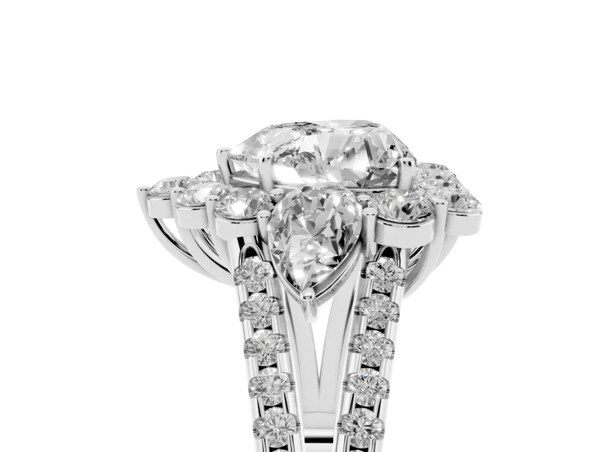 Heart Cut Halo Split Shank Diamond Engagement Ring with Prong Setting Silver